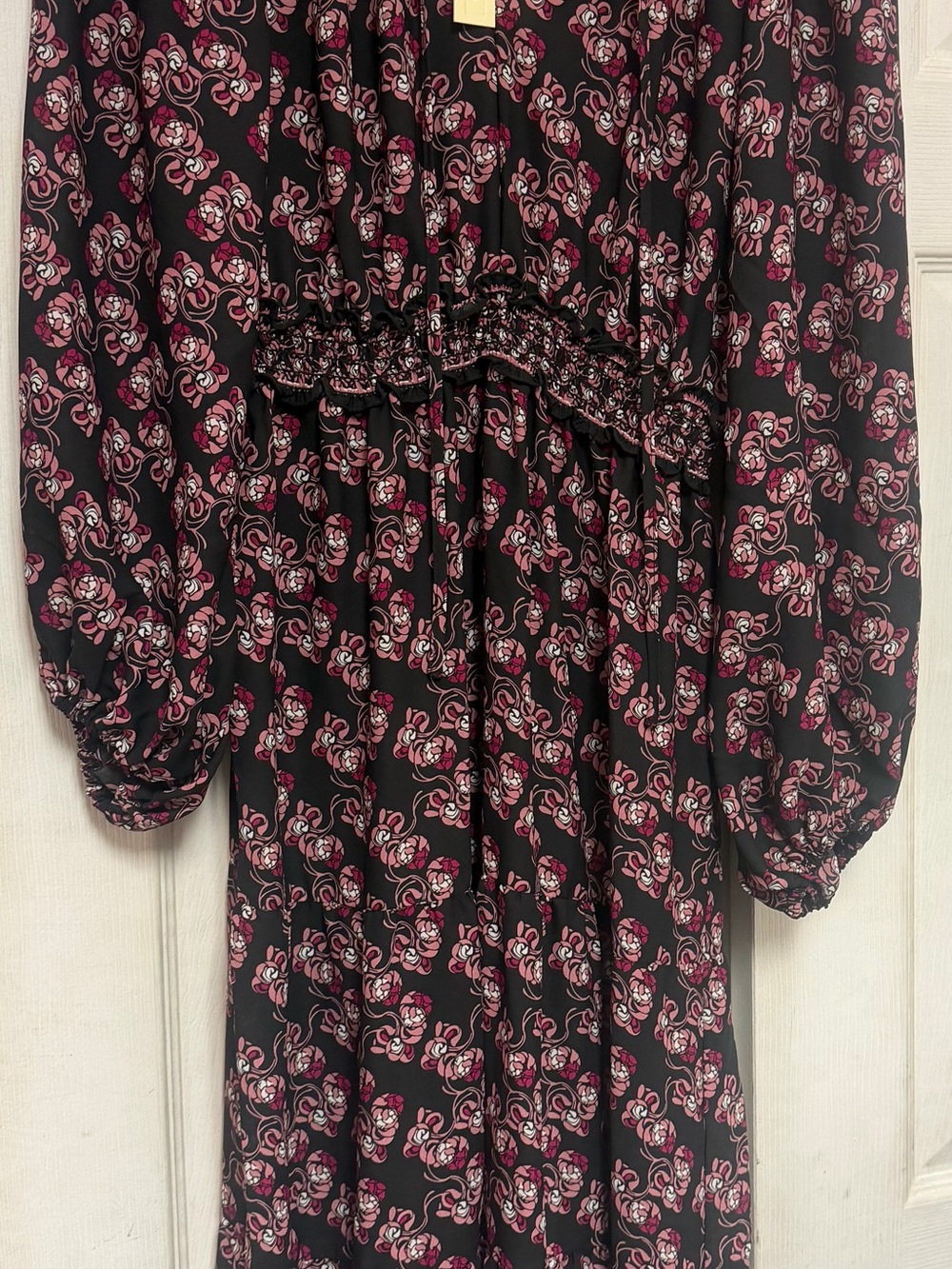 Max Studio Black Dress with Pink Floral Print, Long Sleeve